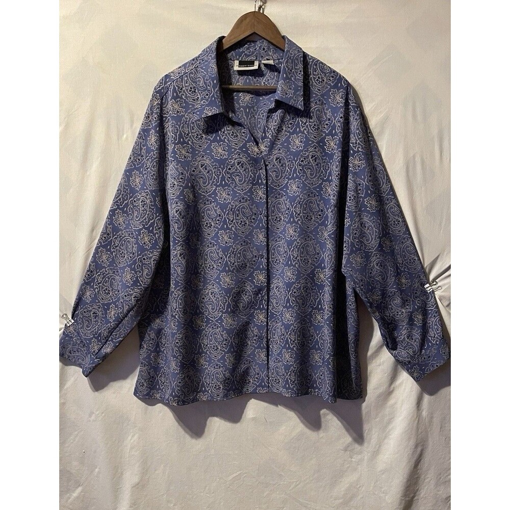 MAGGIE BARNES Blue Paisley Floral Button Front Tunic 28W Cottagecore